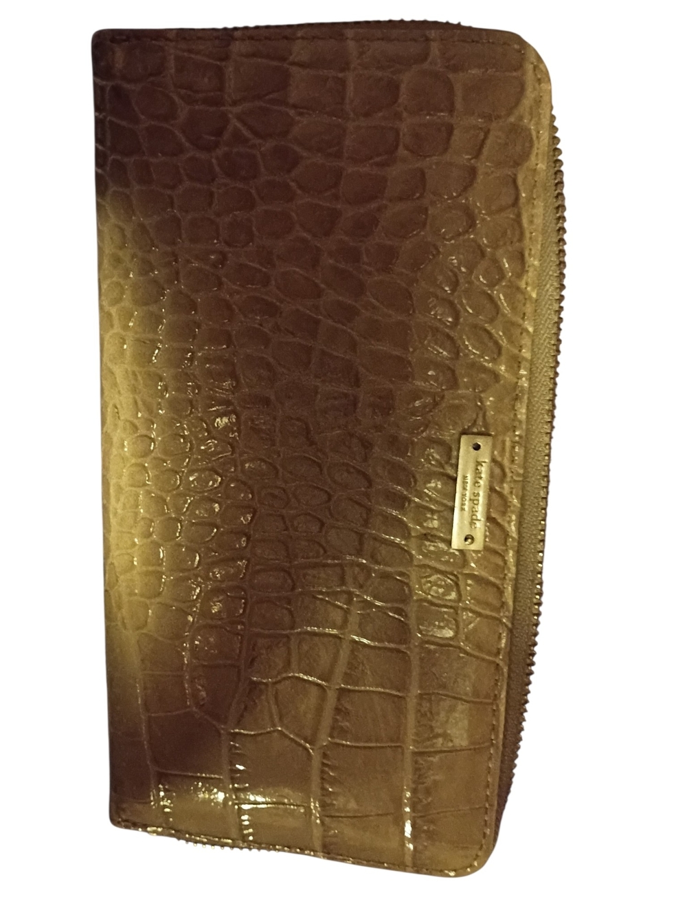 Kate Spade Crocodile Embossed Cream Polka Dot Inner Lining Zipper Wallet